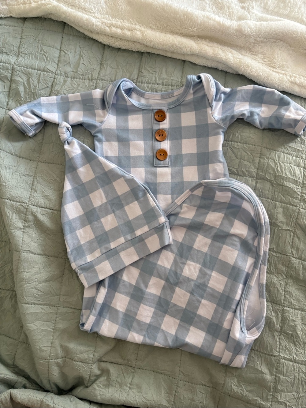 Caden Lane Blue and White Gingham Baby Pajama Set